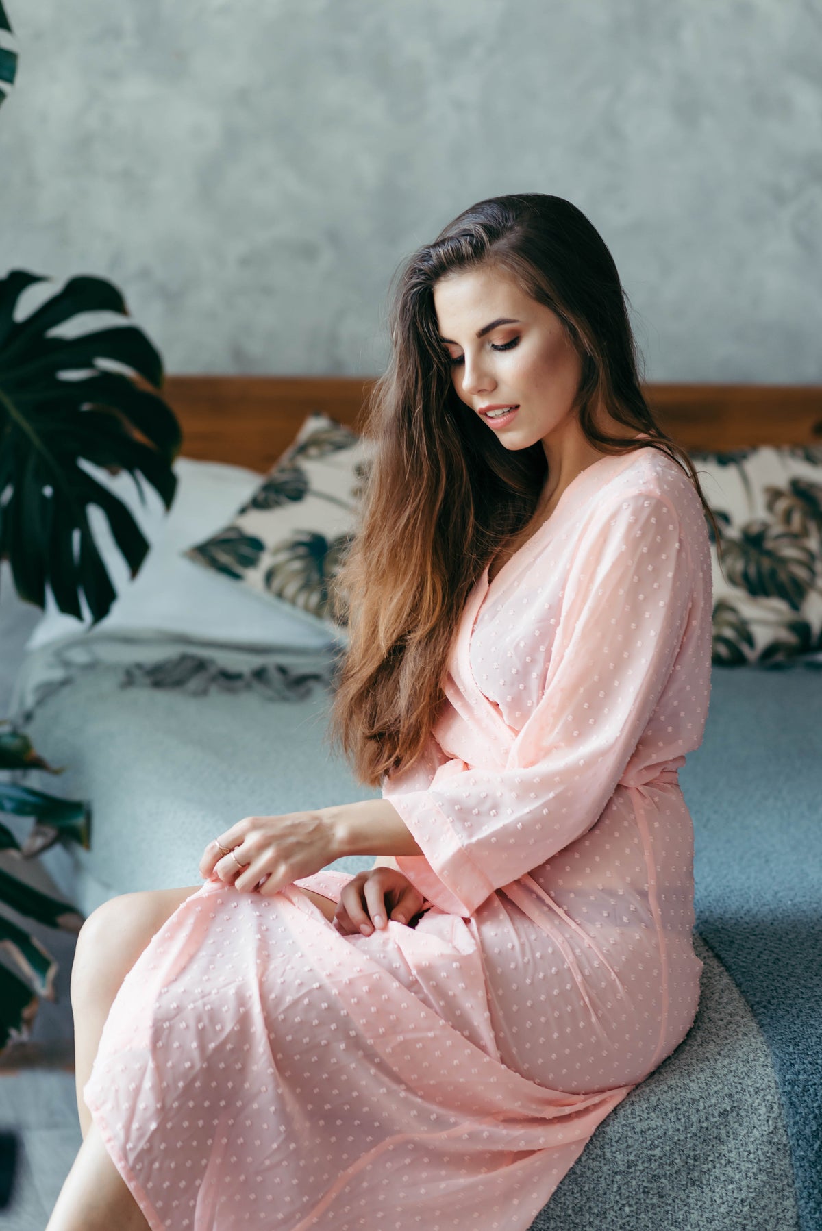 Sheer kimono robe in ankle length