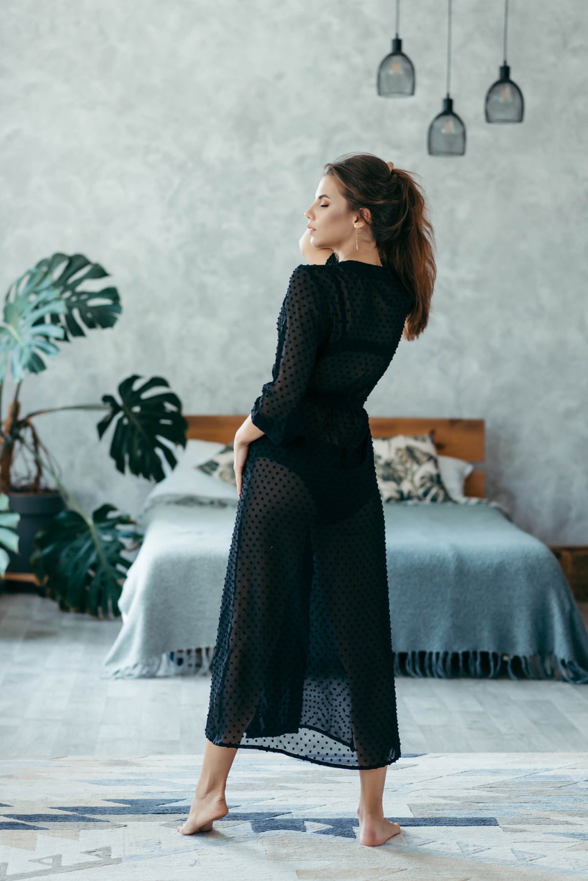Sheer kimono robe, front view