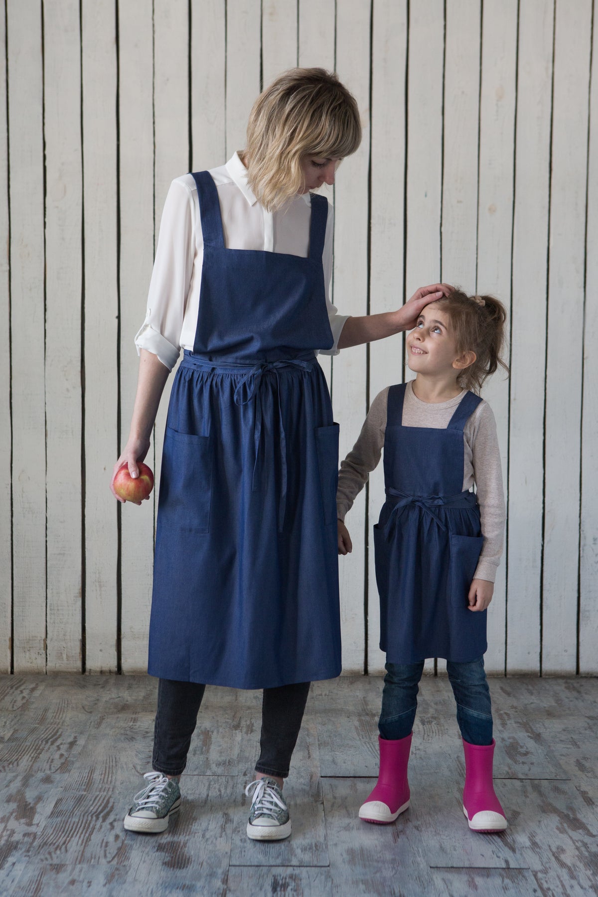 Denim apron for women with a bow at the back