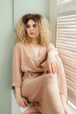 Short sheer kimono robe, belt detail