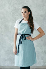 Classic unisex linen apron in duck egg