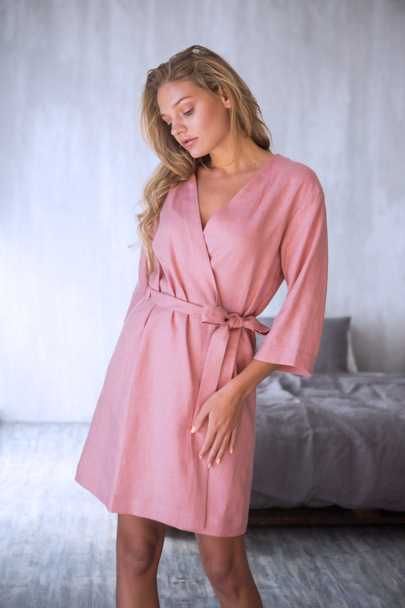 Linen kimono robe in antique rose