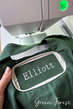 Personalised kids linen pinafore apron in green