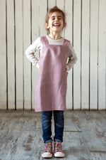 Kids linen pinafore apron in rose taupe