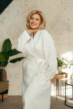 Plus size white linen robe for women