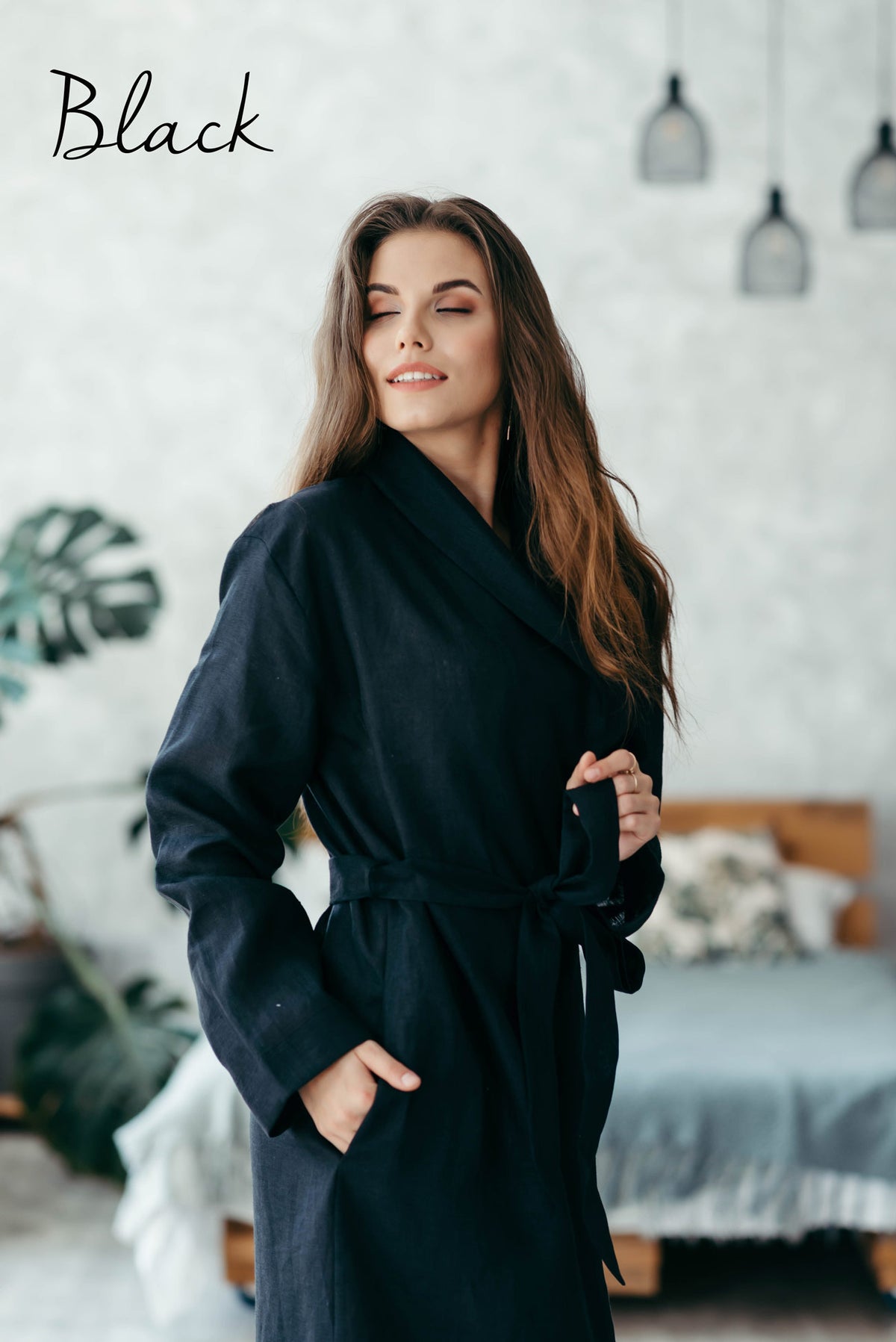 Linen robe for women in rose taupe