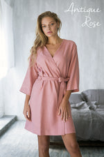 Plus size linen kimono robe in antique rose