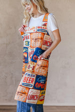 Cotton pinafore apron, print close view