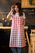 Checked cross back apron with pockets, styled