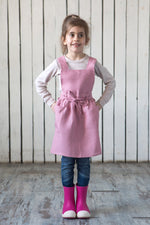 Linen pinafore apron in antique rose