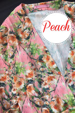 Printed crepe robe styled on model, mix and match prints