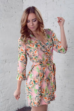 Printed crepe bridal party robes in three prints