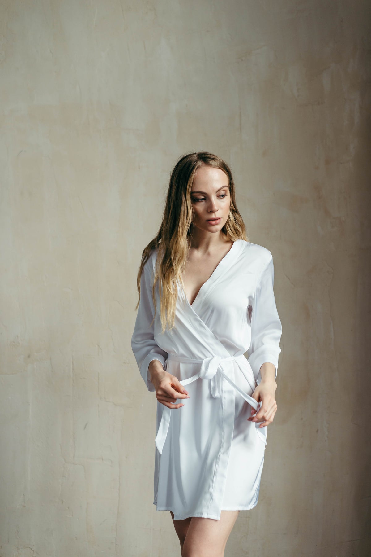 White bridal satin robe, back view