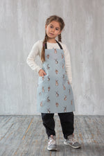 Bunny print apron, back view showing ties