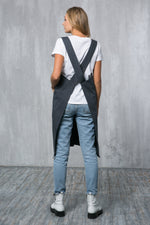 Cotton pinafore apron, cross back straps detail
