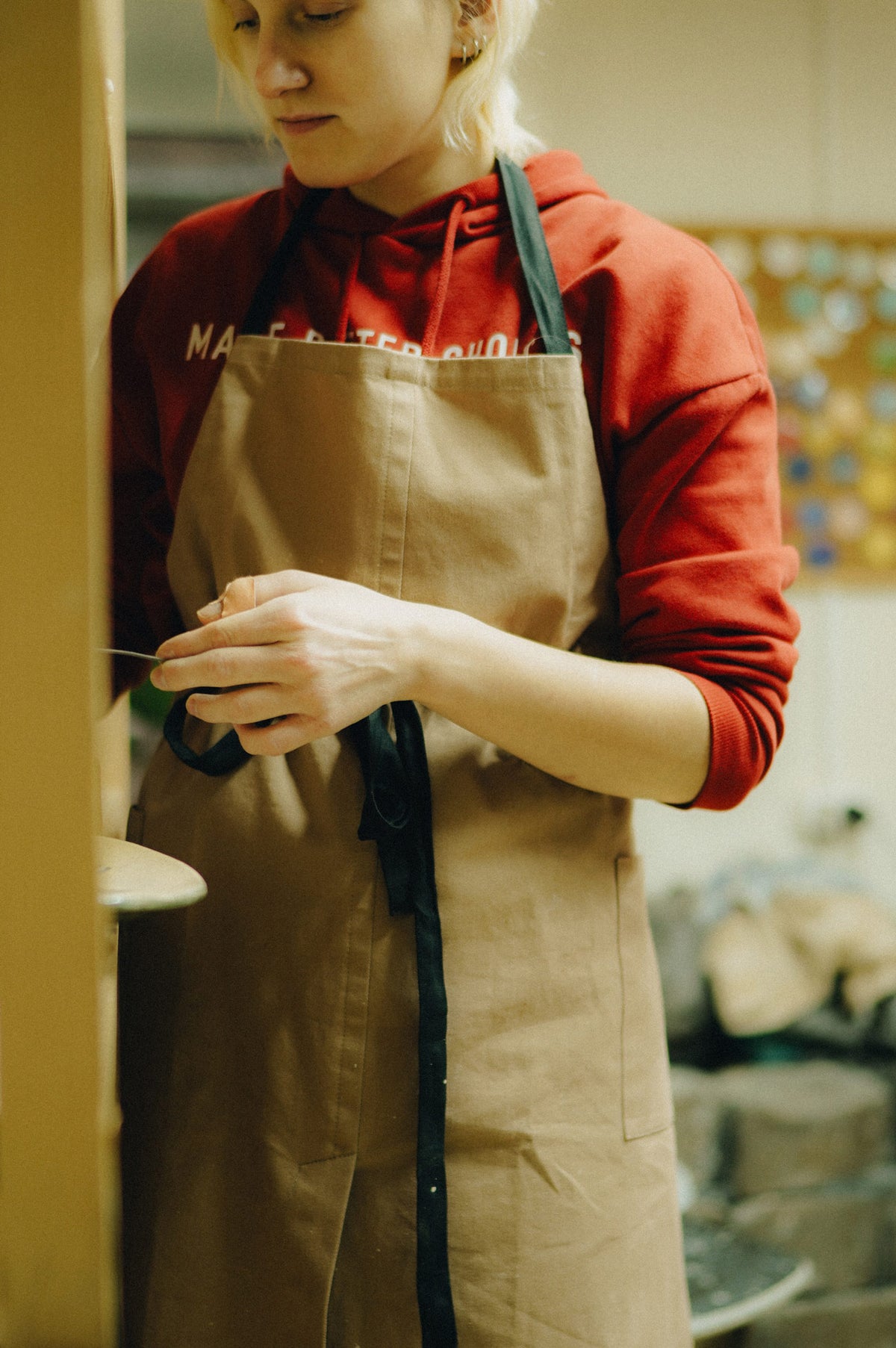 Cotton canvas apron for potters, split leg design