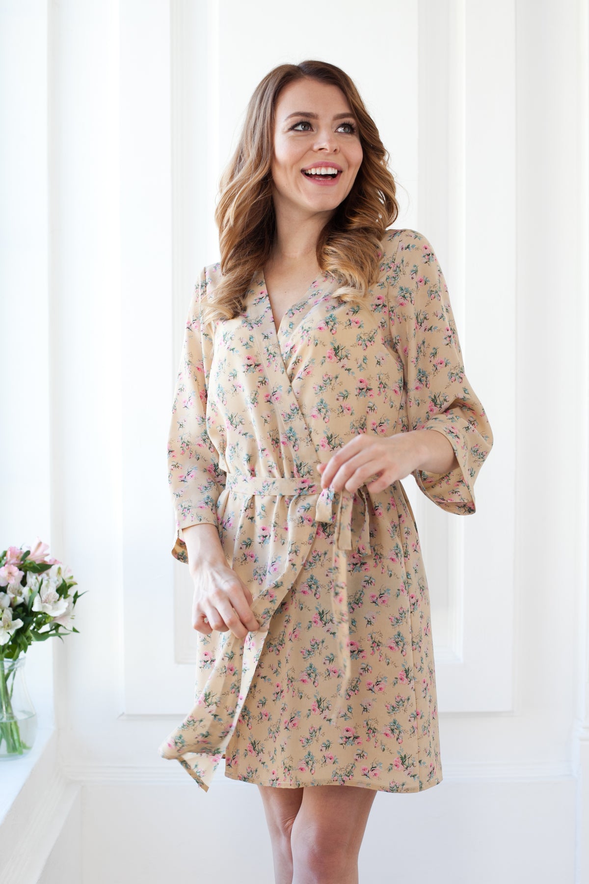 Floral chiffon robe, back view