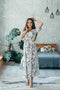 Peach floral satin robe in ankle length, front view