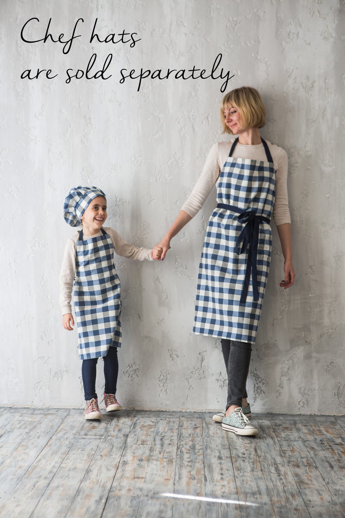 Blue check kids apron with matching chef hat