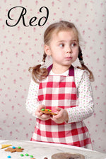 Gingham check apron with pocket, cotton texture