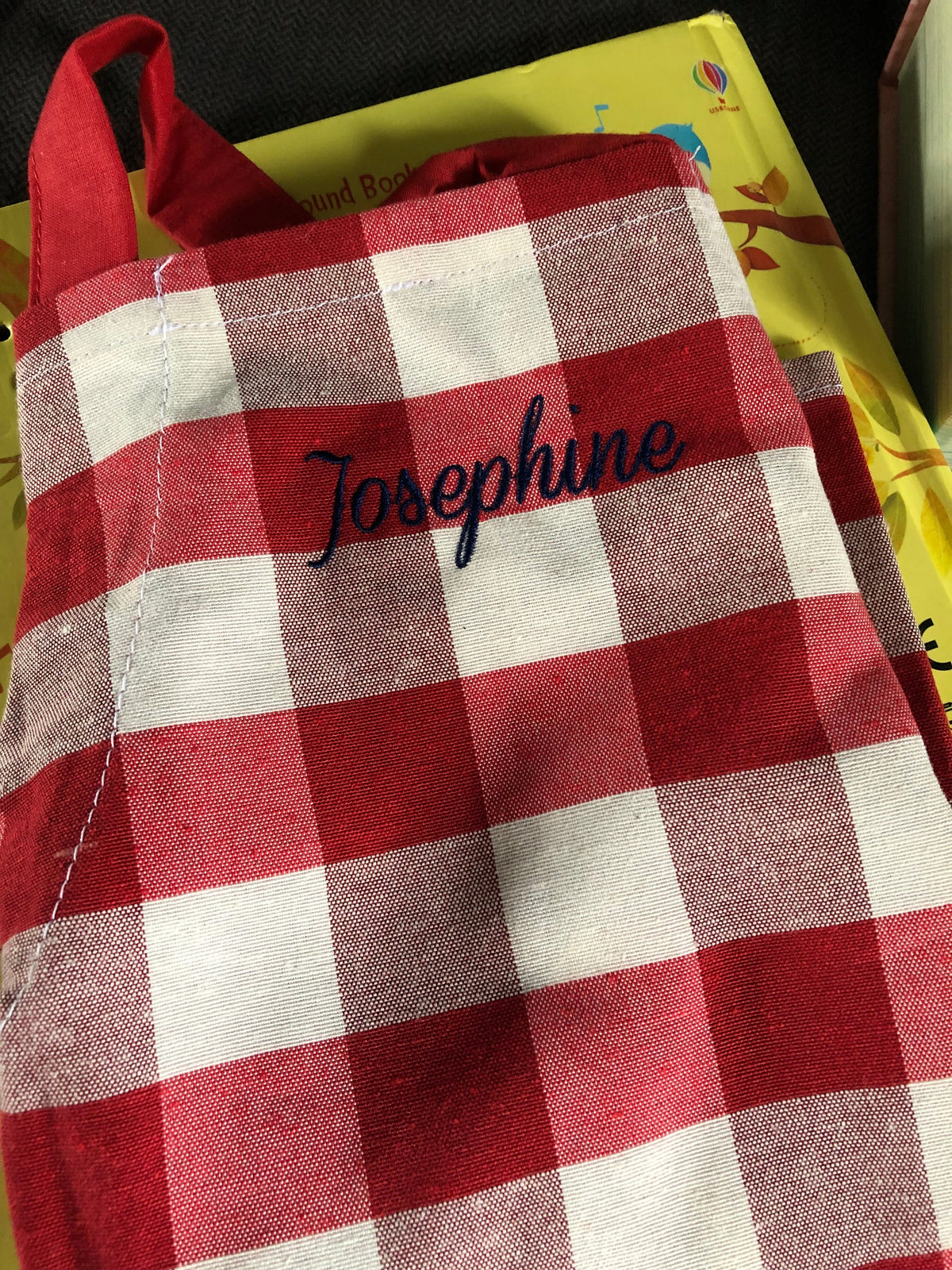 Personalised check aprons, family set