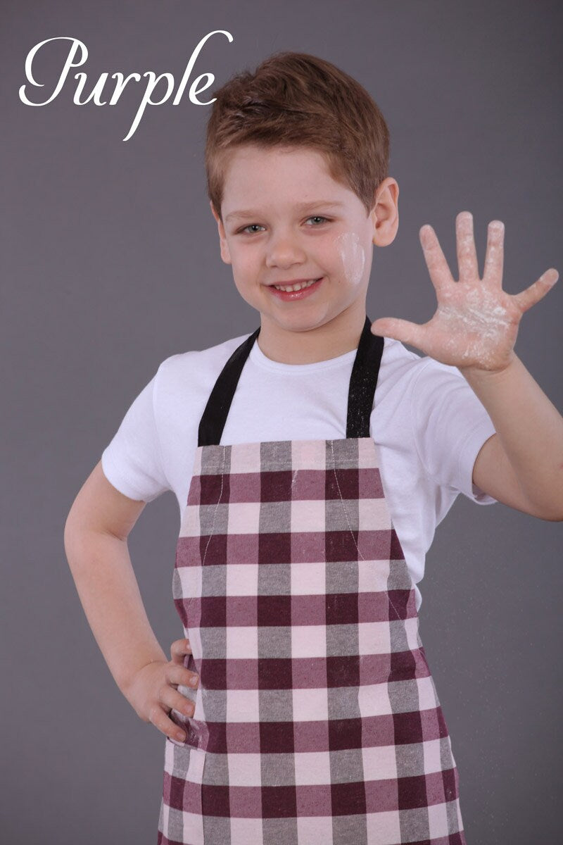 Red check aprons for women and children, matching set