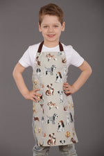 Cat and dog print kids apron in grey, front view