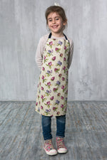 Duck egg strawberry print apron in adult size, styled