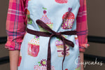 Kids chef apron and matching adult apron, printed cotton canvas