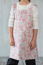 Hare print cotton apron fabric detail