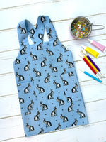 Blue hare print kids apron with no ties