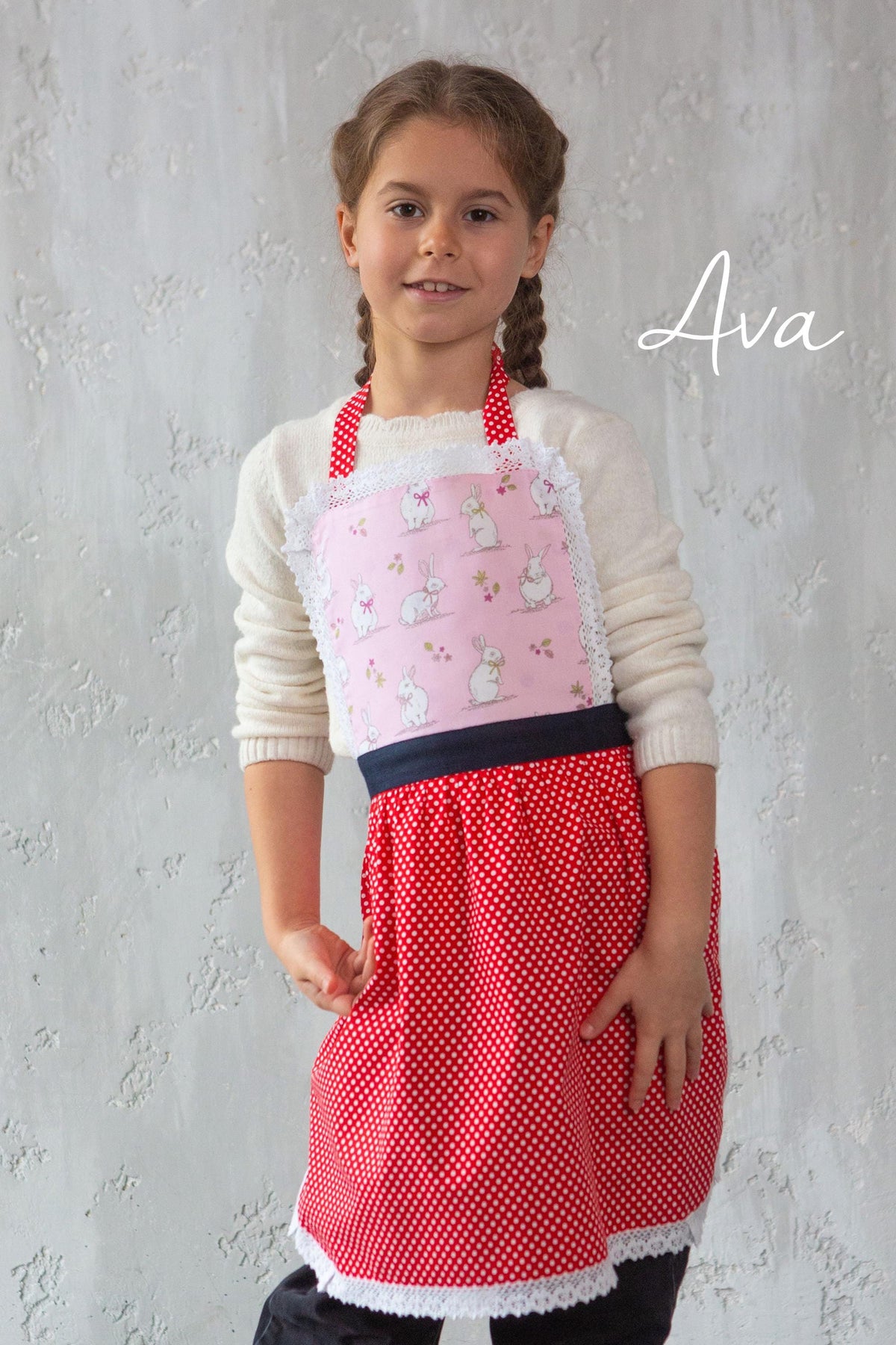 Printed lace apron fabric and lace close view