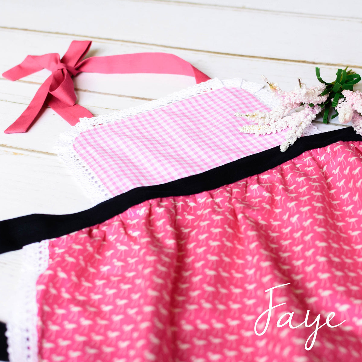 Floral print lace apron for kids, full view