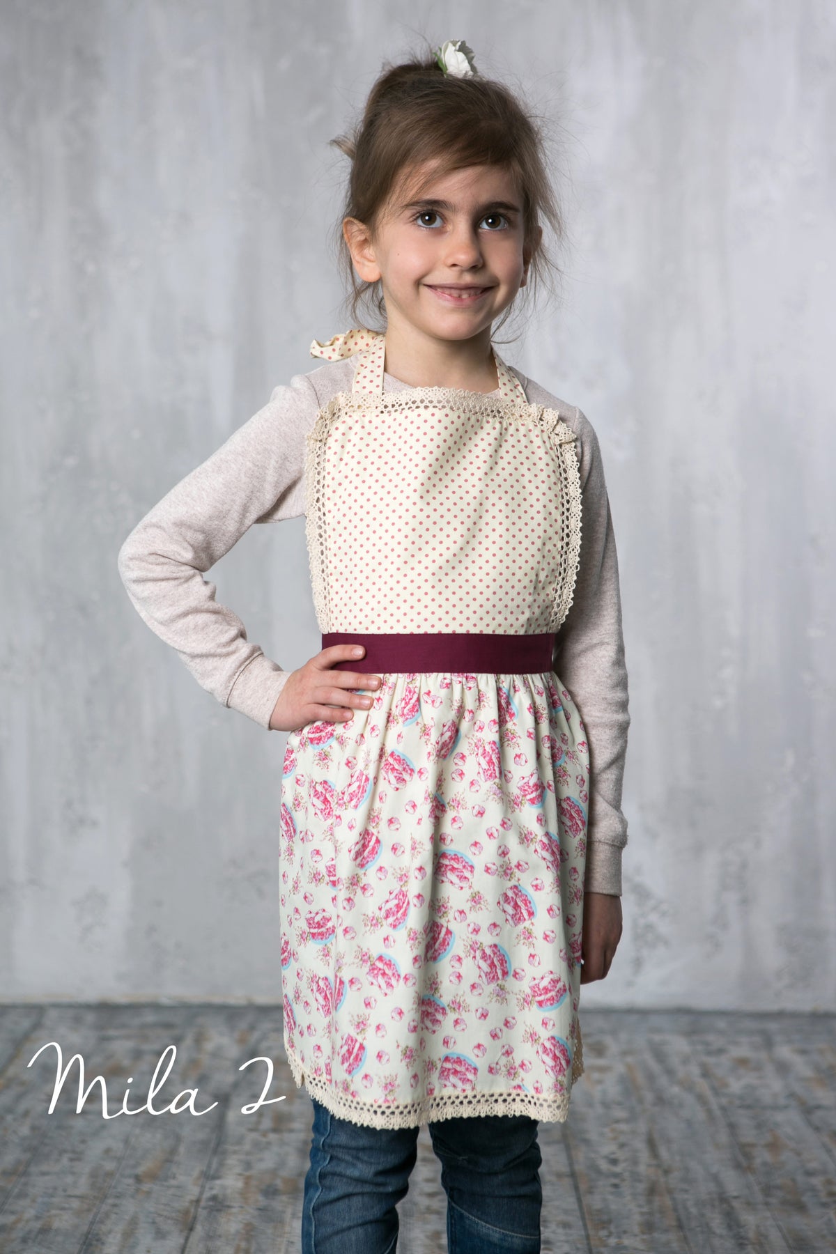 Mila print cotton lace apron, gift for kids