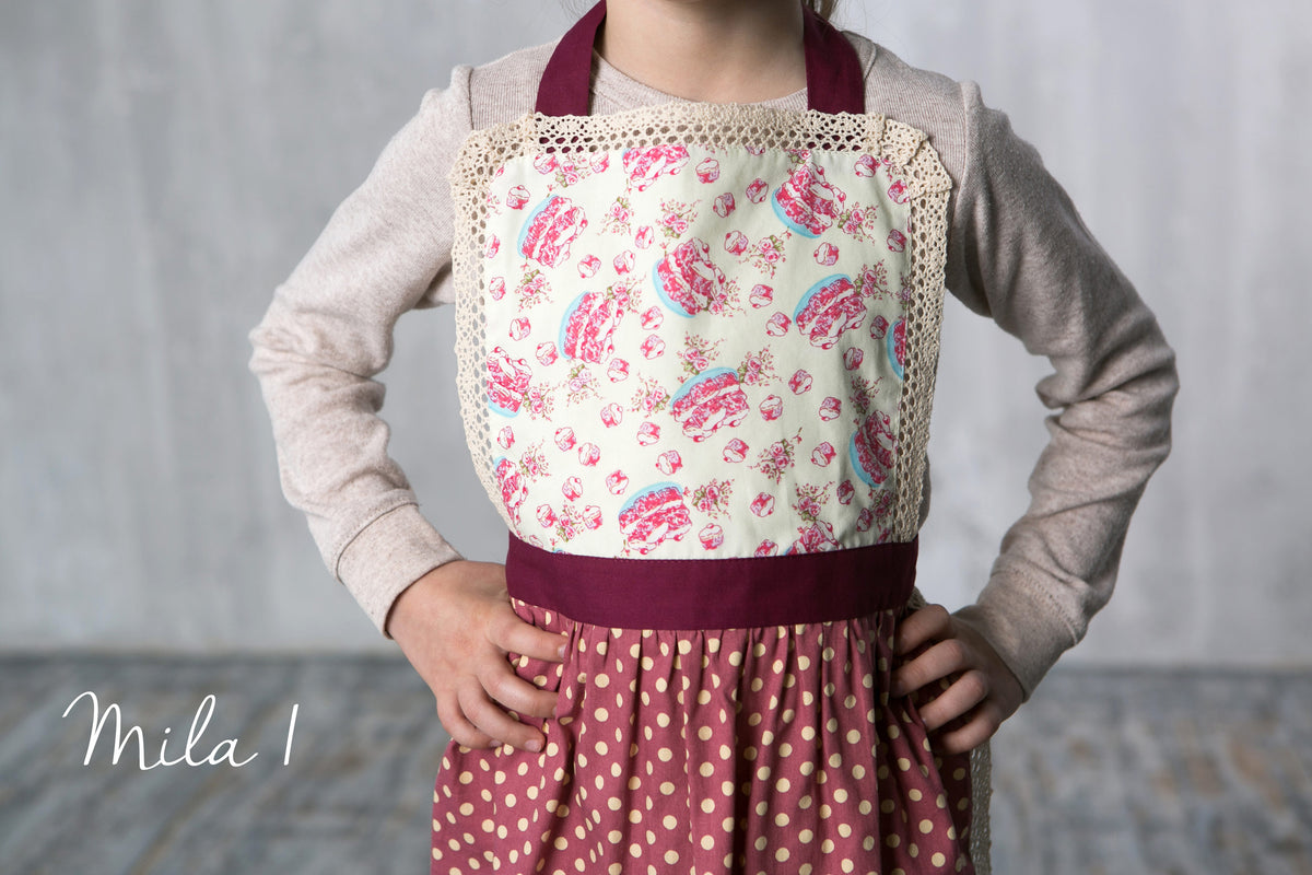 Mila cupcake print kids lace apron