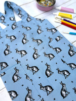 Blue hare pinafore apron for toddlers and boys