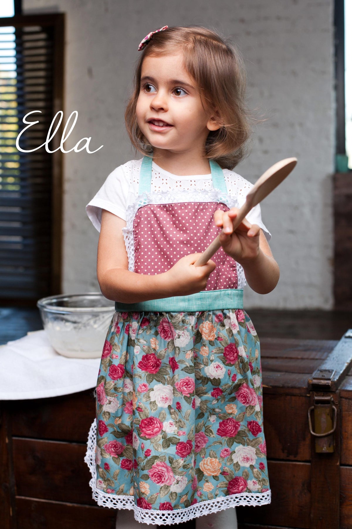 Red lace apron, adult and child sizes