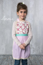 Burgundy lace apron, full length view