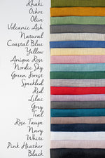 Linen colour swatches available for robes and aprons