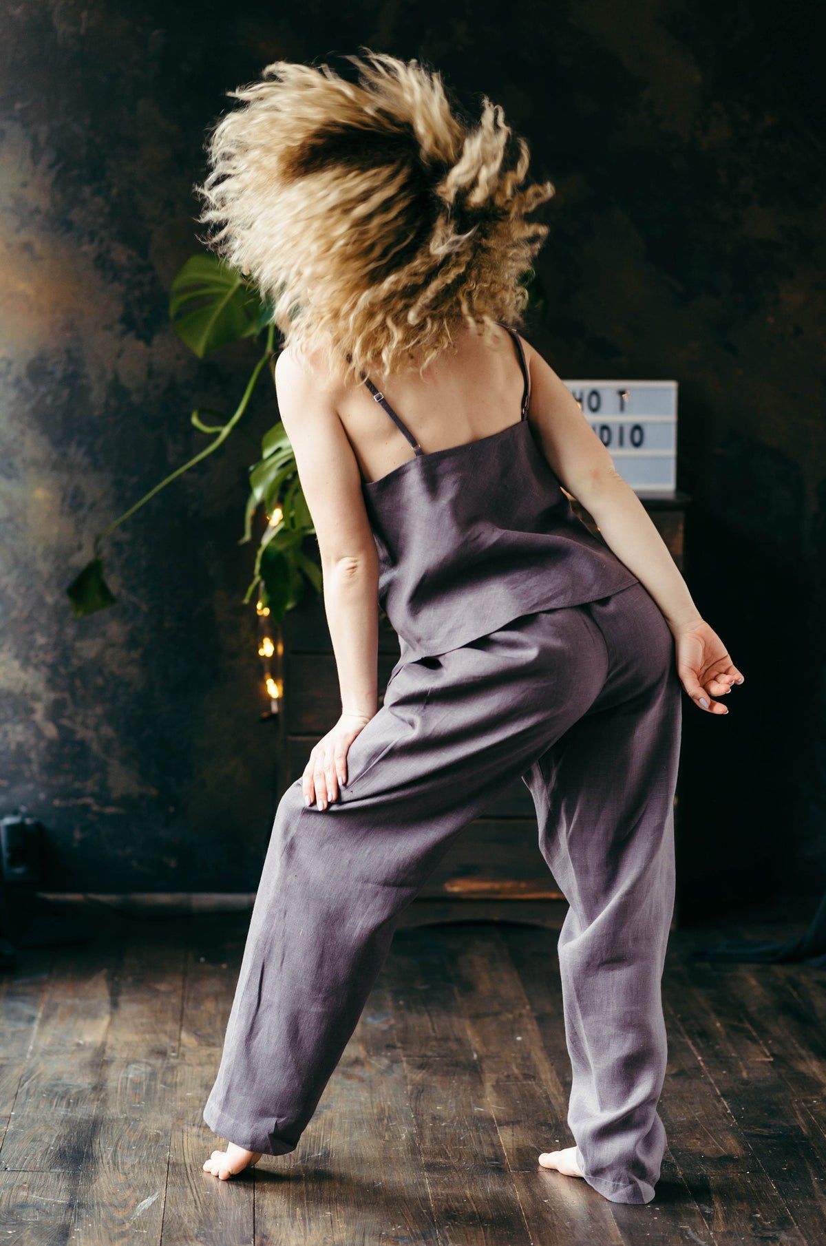 Sage linen pyjama set, washed linen loungewear