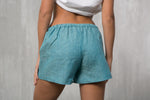 Linen sleep shorts, full length view