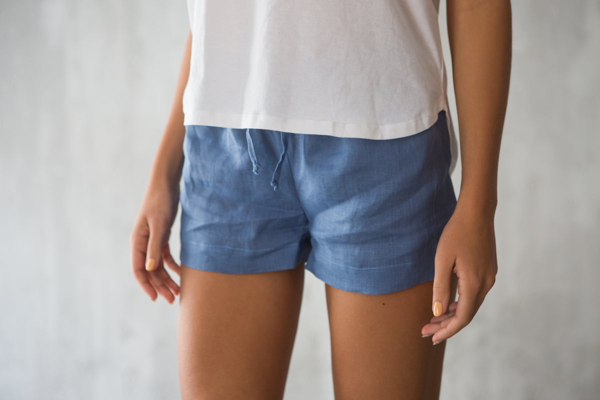 Linen pyjama shorts worn with a matching cami