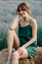 Linen pyjama shorts set, full length view