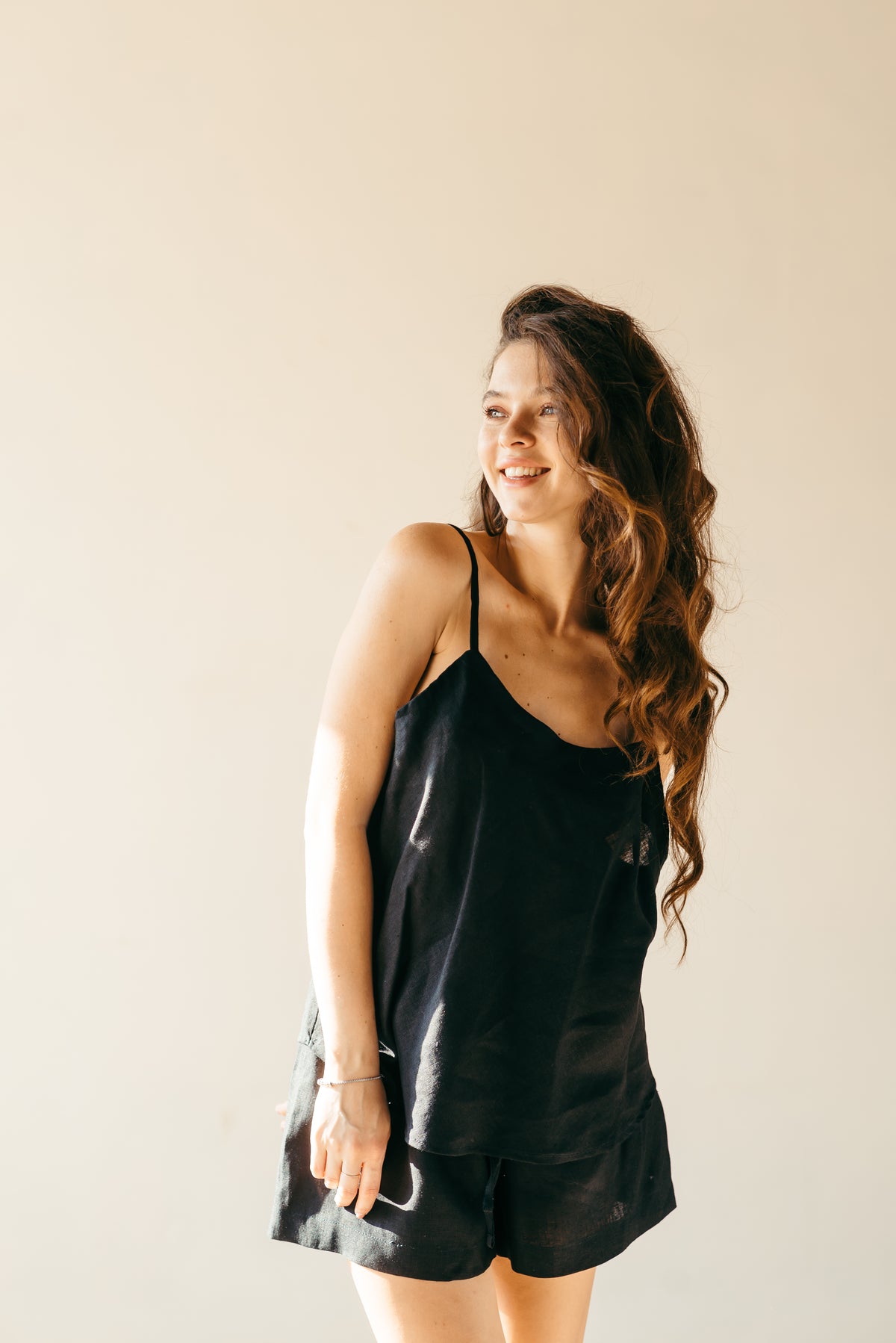 Linen cami and shorts styled as loungewear