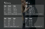 Linen robe size guide, chest and hip measurements for S to XL
