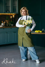 Black linen split leg apron for florists