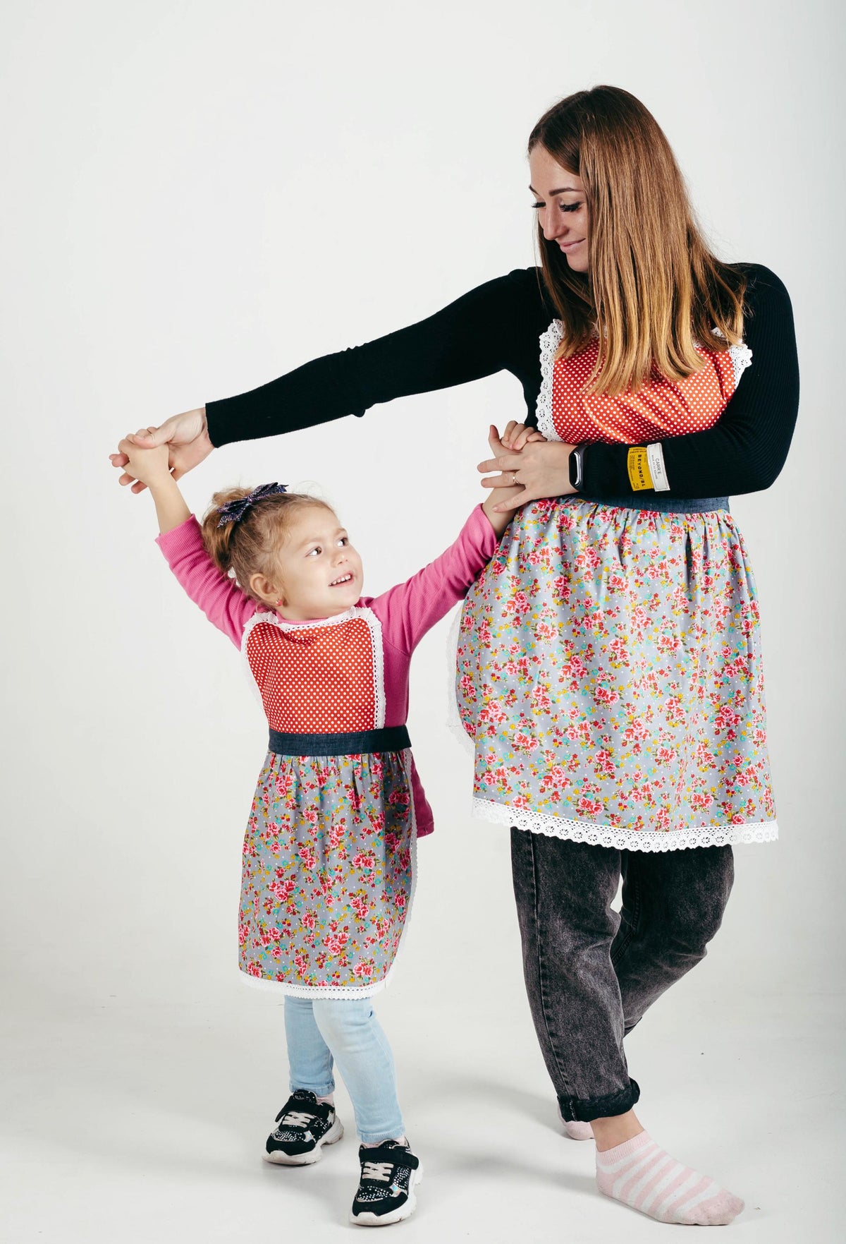 Mommy and me lace aprons in matching designs