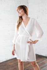 Sheer kimono robe worn open, showing the drape