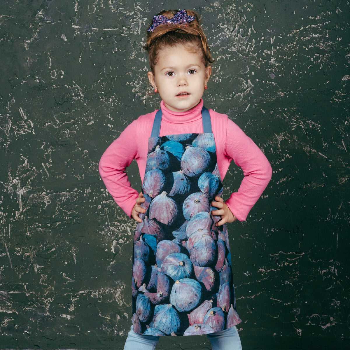 Purple fig print apron for boys and girls