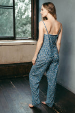 Silky blue pyjama set, full length view